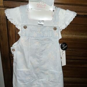 Nicole miller Light Blue Floral Overall Dress with Ruffle Bib